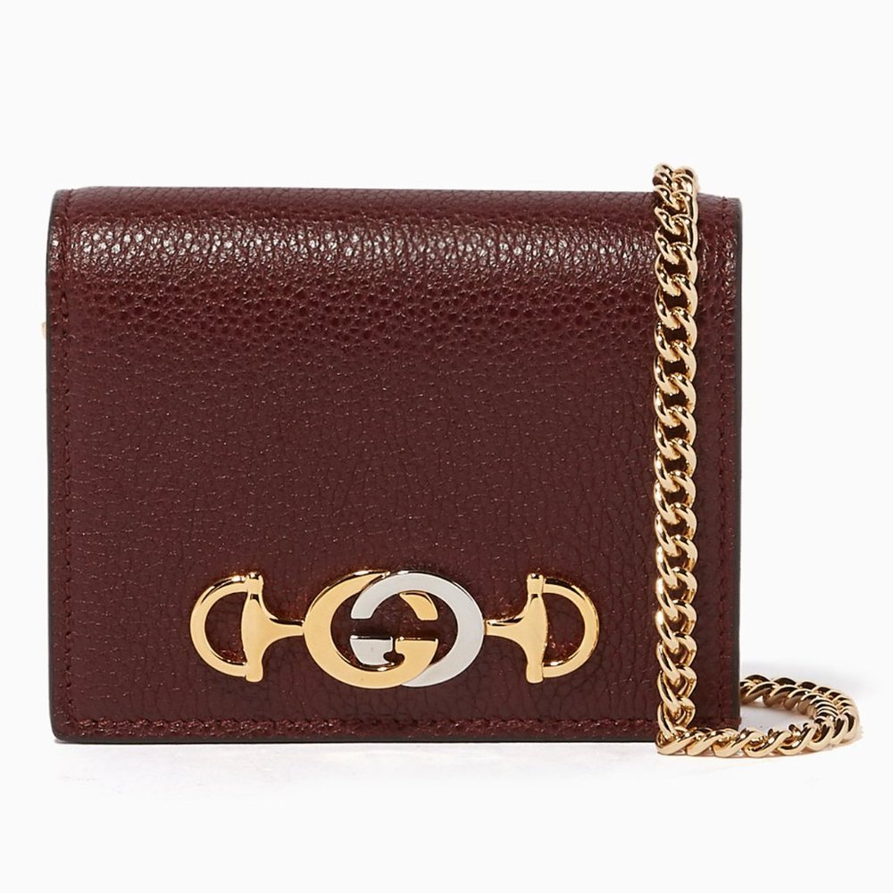Gucci Burgundy Leather Chain Wallet with Gold Hardware